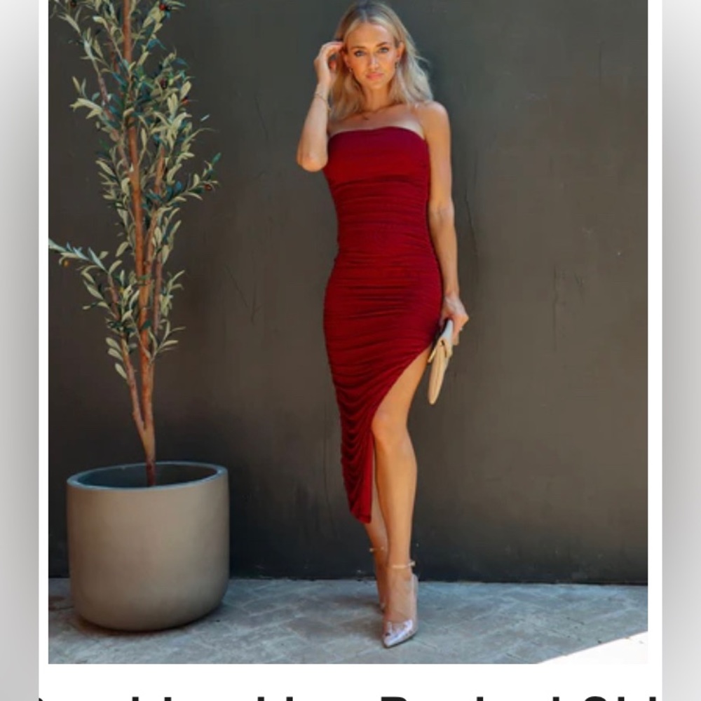 Ruched Side Slit MIDI Dress